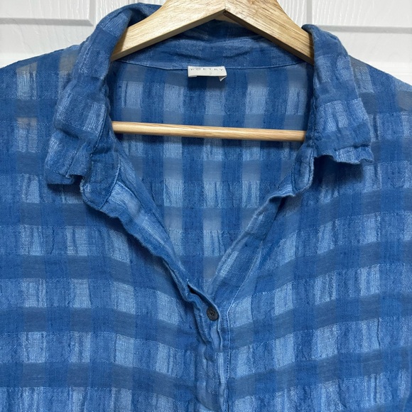 Poetry Blue Buffalo Plaid Women's Linen Blend 3/4 Sleeve Blouse Top Size 12 - Picture 3 of 10